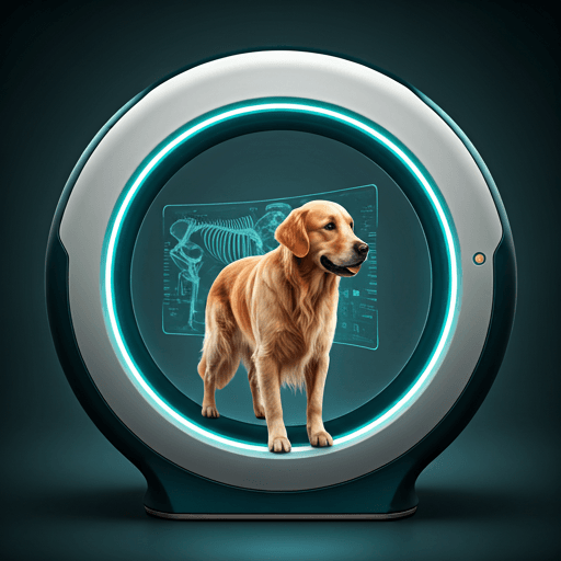 AI-powered veterinary body scanner analyzing a dog